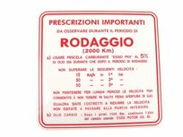 Inrij-instructie sticker rood Rodaggio 5%, 3 versnellingen 