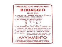 Inrij-instructie sticker rood Rodaggio (2000 km) 4 versnell. 2% 