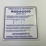 Inrij-instructie sticker Rodaggio (2000 km) 4 versnellingen, 2% olio