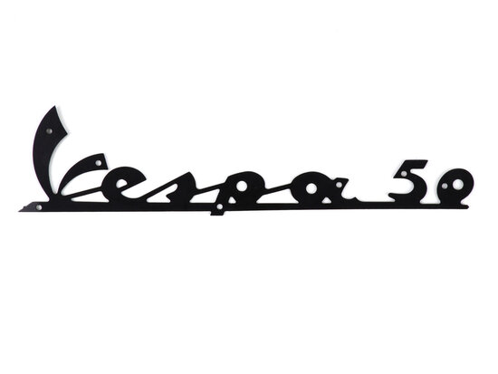 Logo "Vespa 50" zwart voorop (om te klinken)