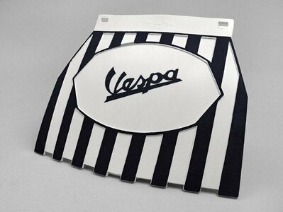Spatlap wit met zwarte strepen en Vespa logo